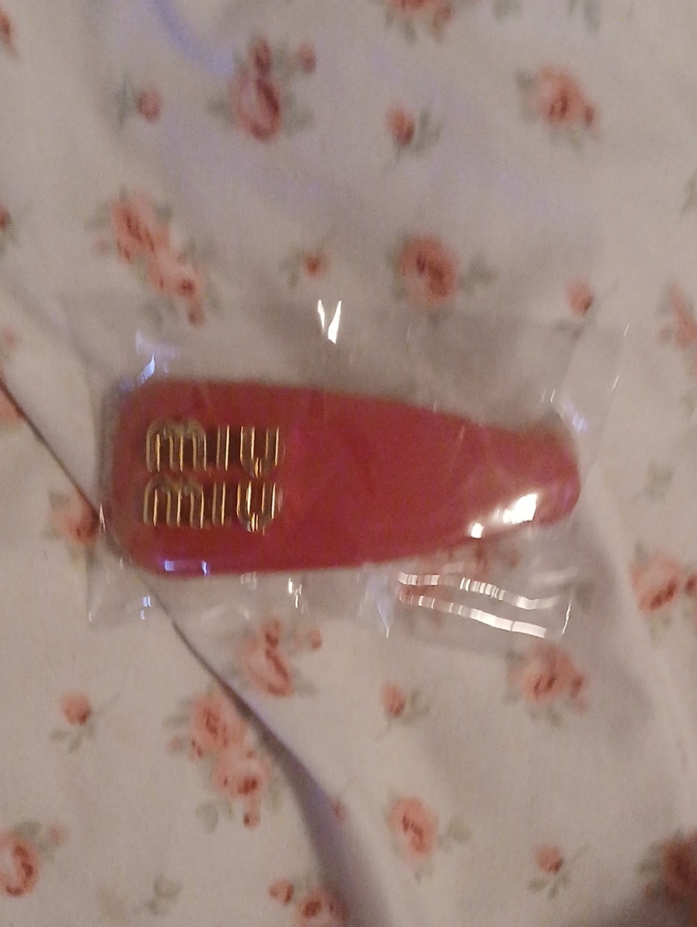 Miu Miu Hot Red Glossy Logo Barrette. Padded